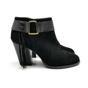 Kensie Womens Massey Ankle Tassels Leather Booties Black Size 10.5 M